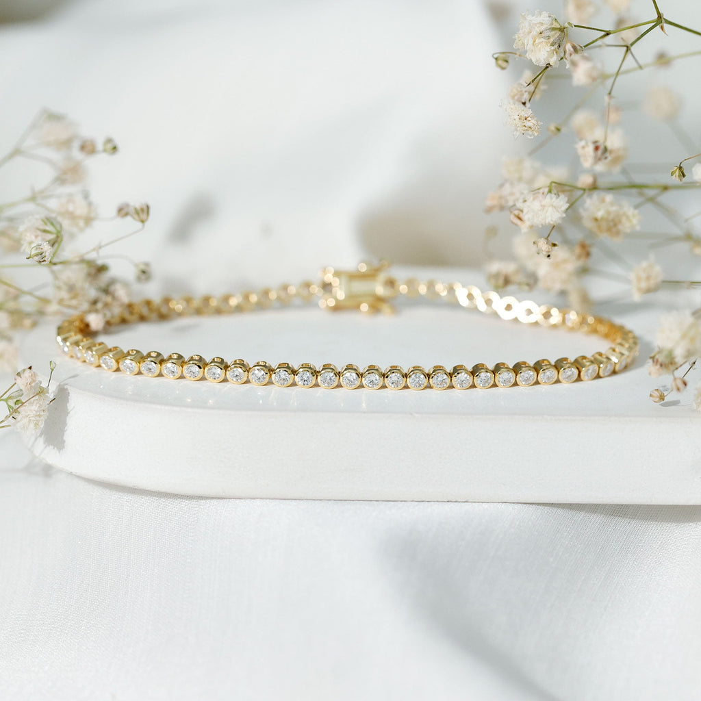 Lab Grown Diamond Bracelet - Bezel Set Tennis Bracelet 2 Carat Sparkling Eternity Band