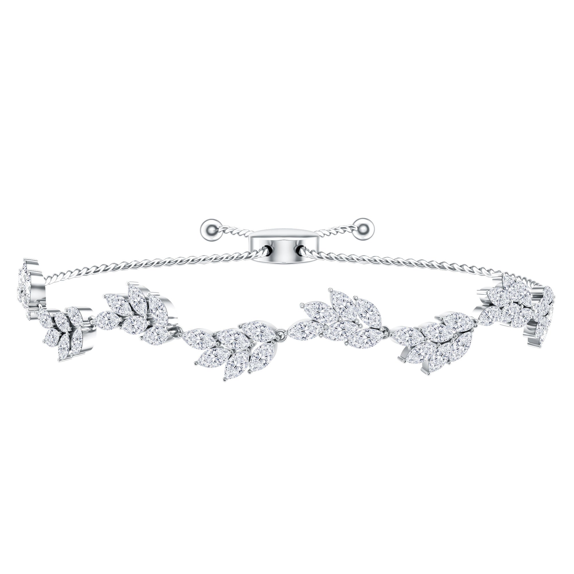 Lab Grown Diamond Bracelet – Adjustable Bolo Leaf Design With Marquise Cut