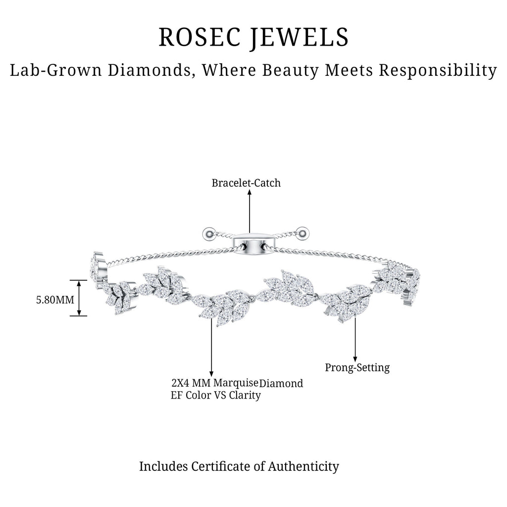 Lab Grown Diamond Bracelet – Adjustable Bolo Leaf Design With Marquise Cut