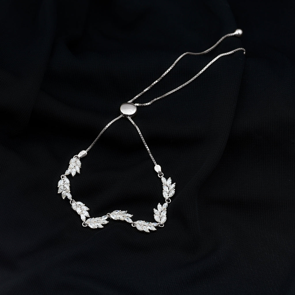 Lab Grown Diamond Bracelet – Adjustable Bolo Leaf Design With Marquise Cut