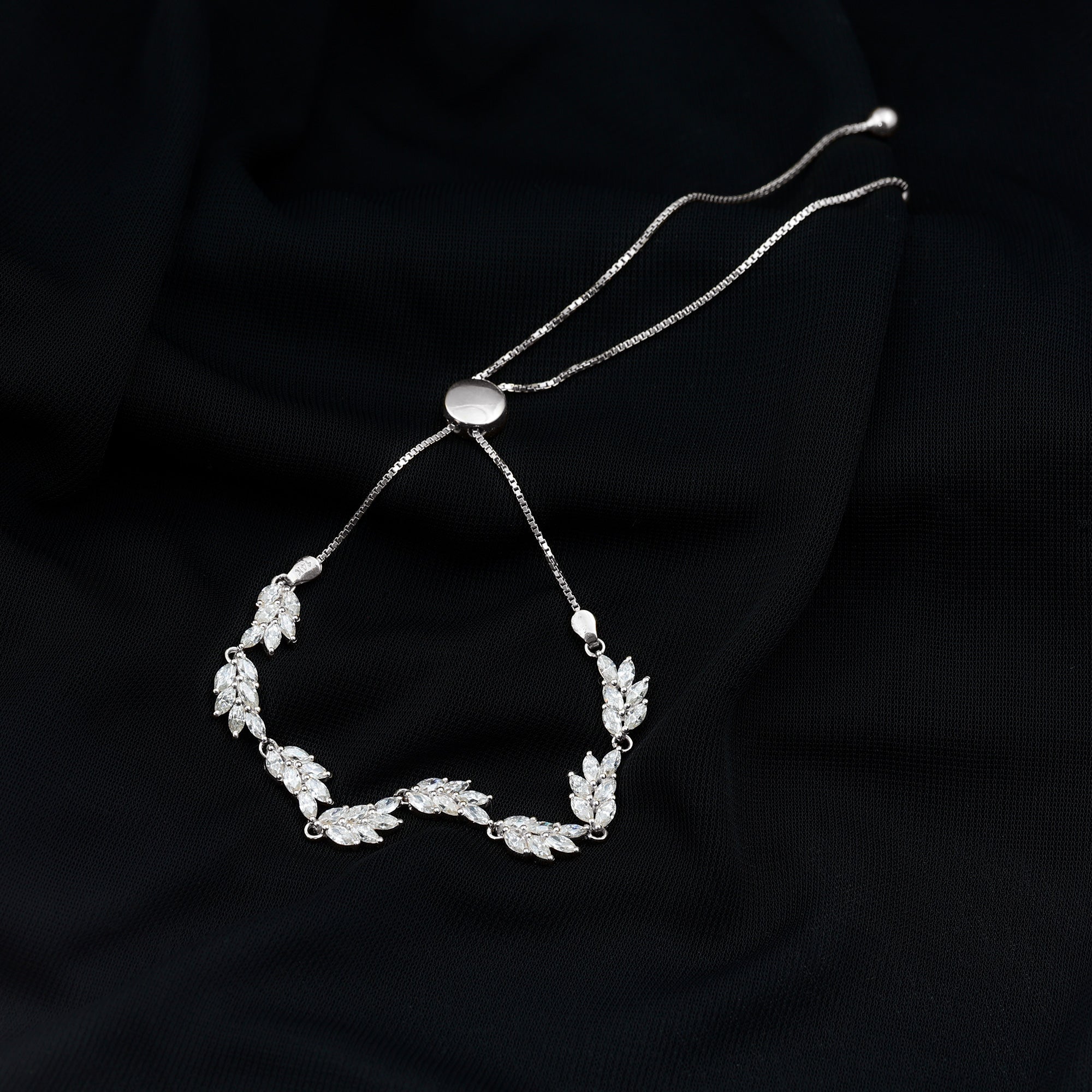 Lab Grown Diamond Bracelet – Adjustable Bolo Leaf Design With Marquise Cut