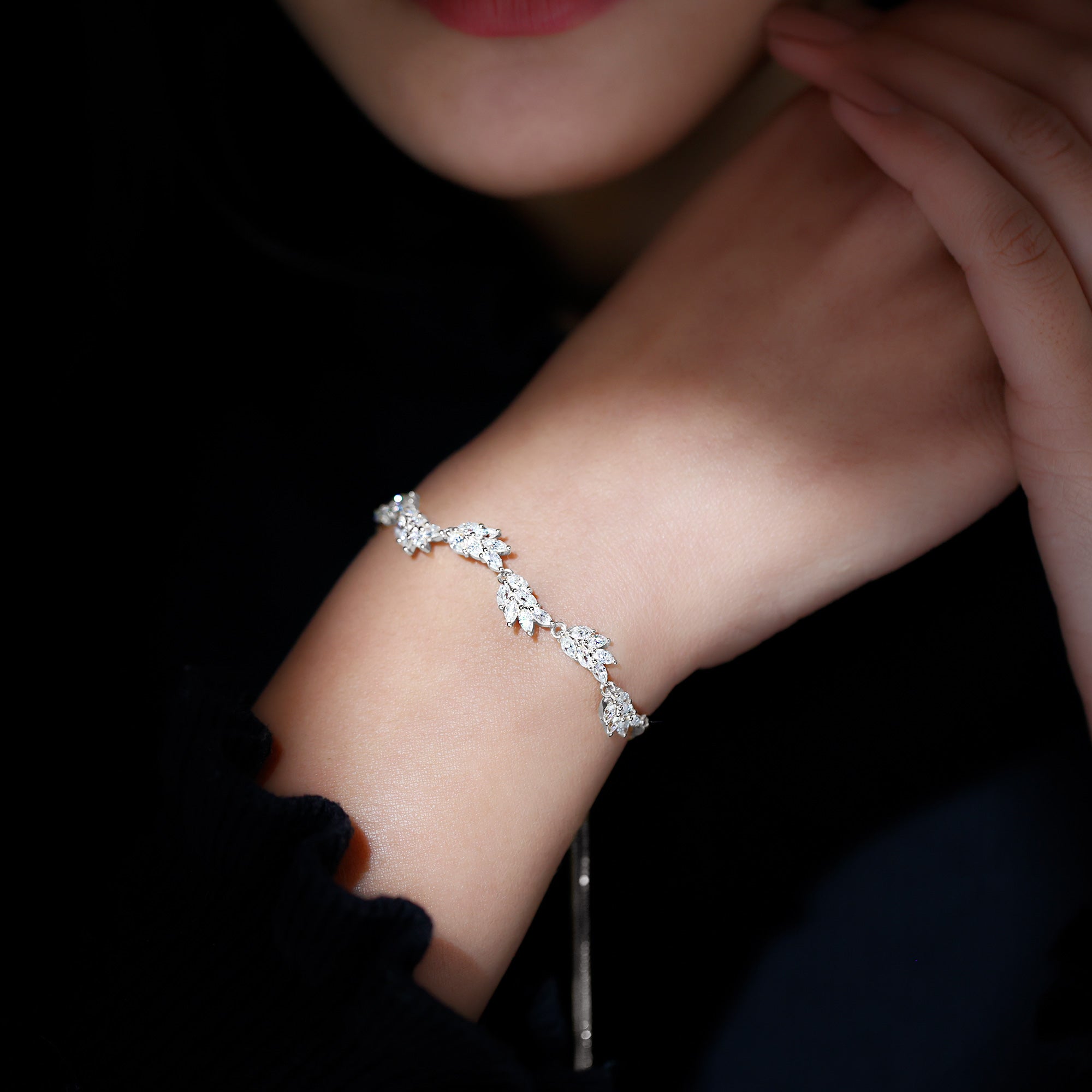 Lab Grown Diamond Bracelet – Adjustable Bolo Leaf Design With Marquise Cut