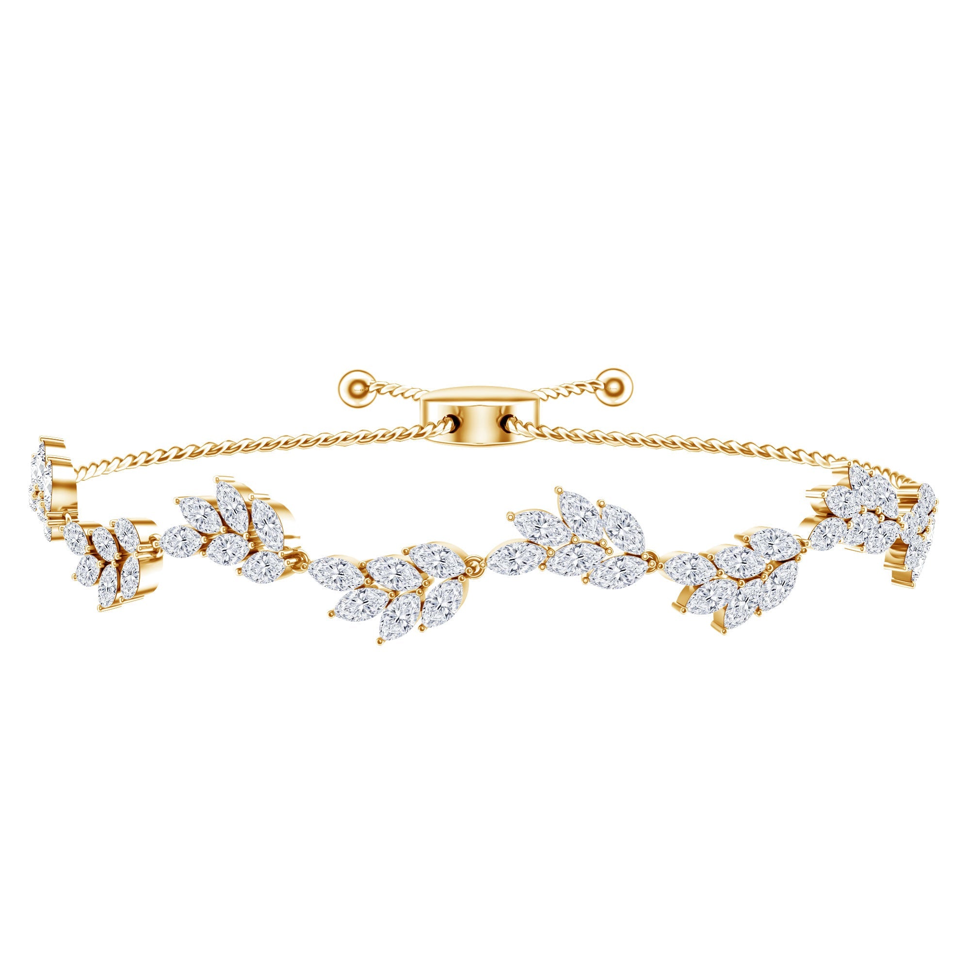 Lab Grown Diamond Bracelet – Adjustable Bolo Leaf Design With Marquise Cut