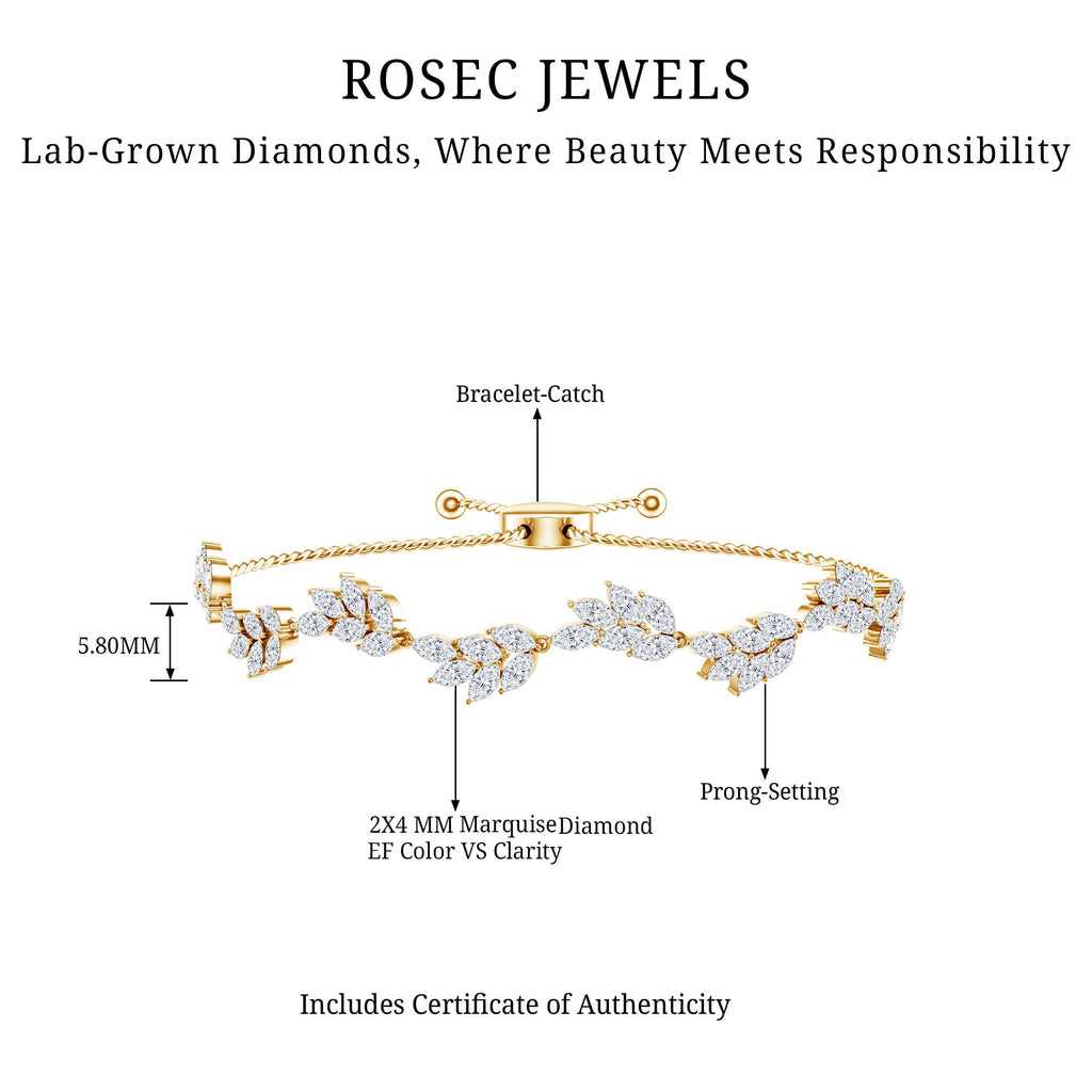 Lab Grown Diamond Bracelet – Adjustable Bolo Leaf Design With Marquise Cut