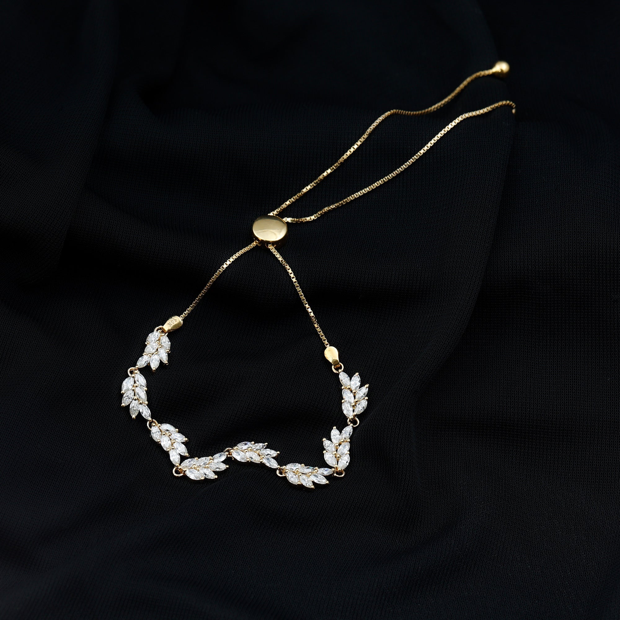 Lab Grown Diamond Bracelet – Adjustable Bolo Leaf Design With Marquise Cut