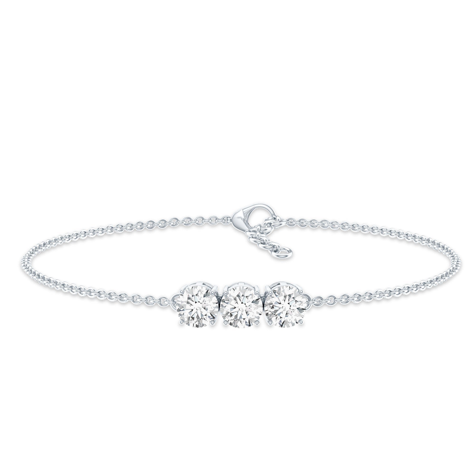 Lab Grown Diamond Bracelet – Three Stone 5 MM Round Diamonds in Prong Setting