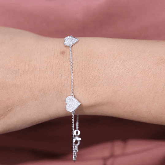 Lab Grown Diamond Bracelet – Pave Heart Motif Sparkling Jewelry for Women