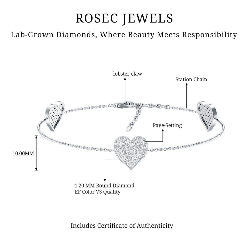 Lab Grown Diamond Bracelet – Pave Heart Motif Sparkling Jewelry for Women