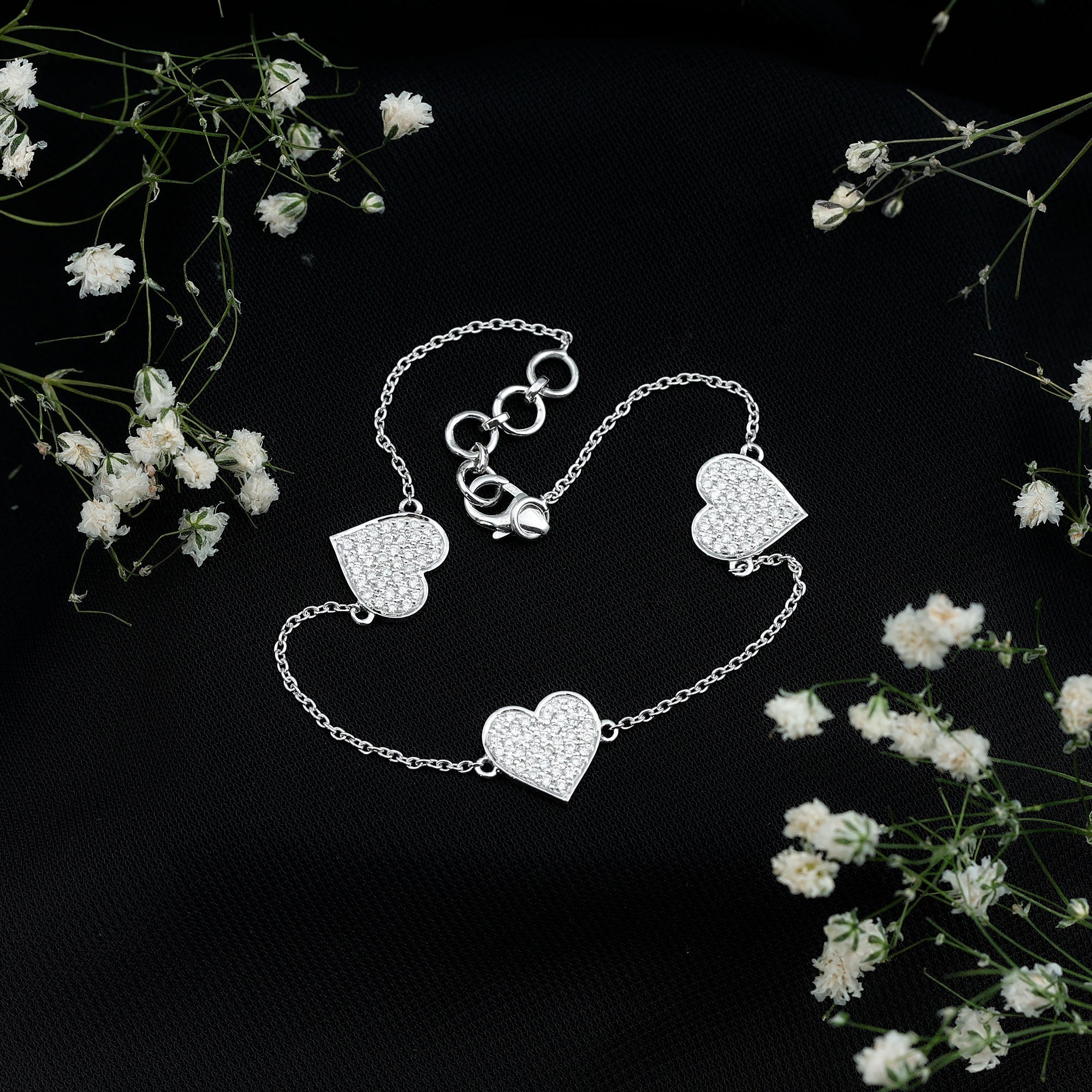 Lab Grown Diamond Bracelet – Pave Heart Motif Sparkling Jewelry for Women