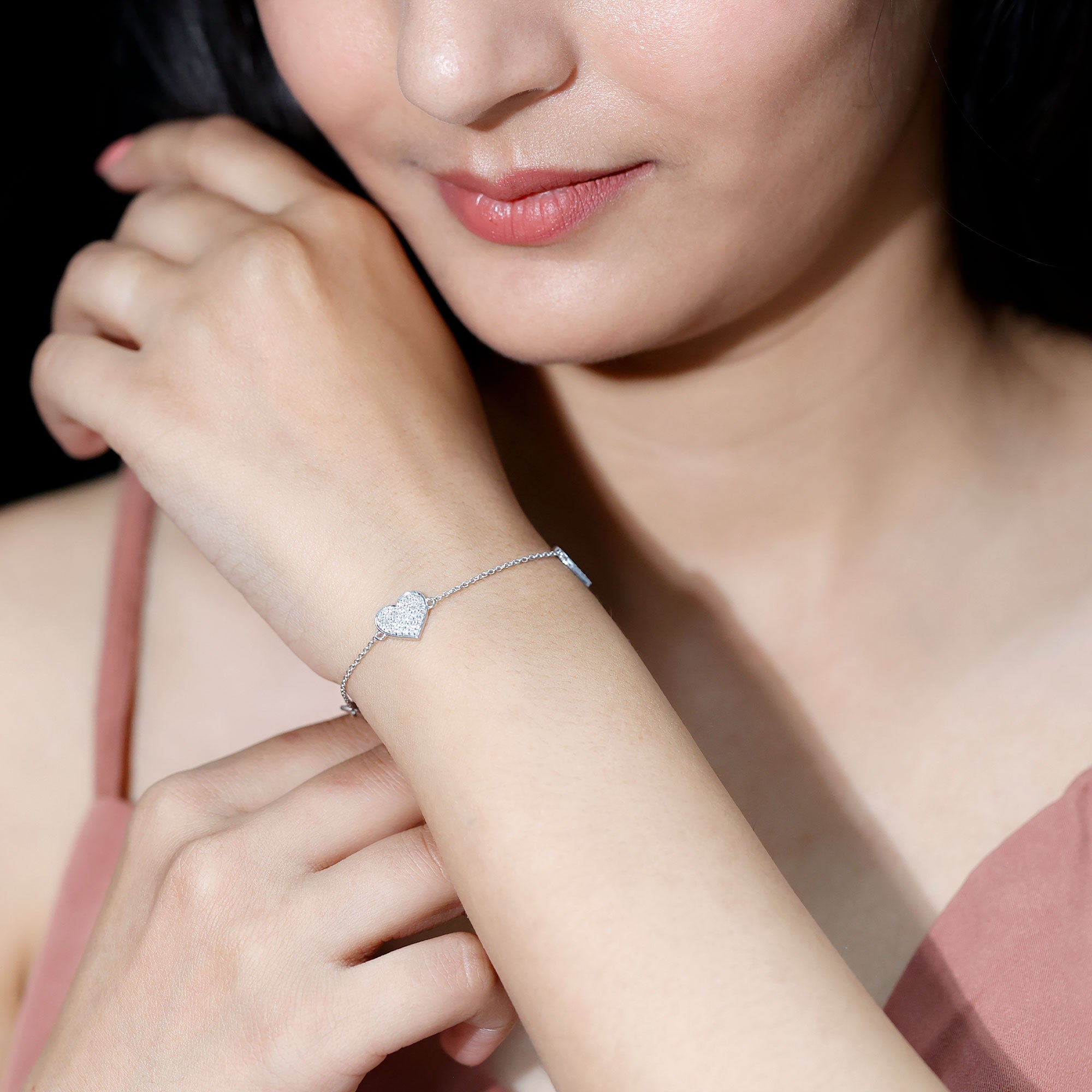 Lab Grown Diamond Bracelet – Pave Heart Motif Sparkling Jewelry for Women