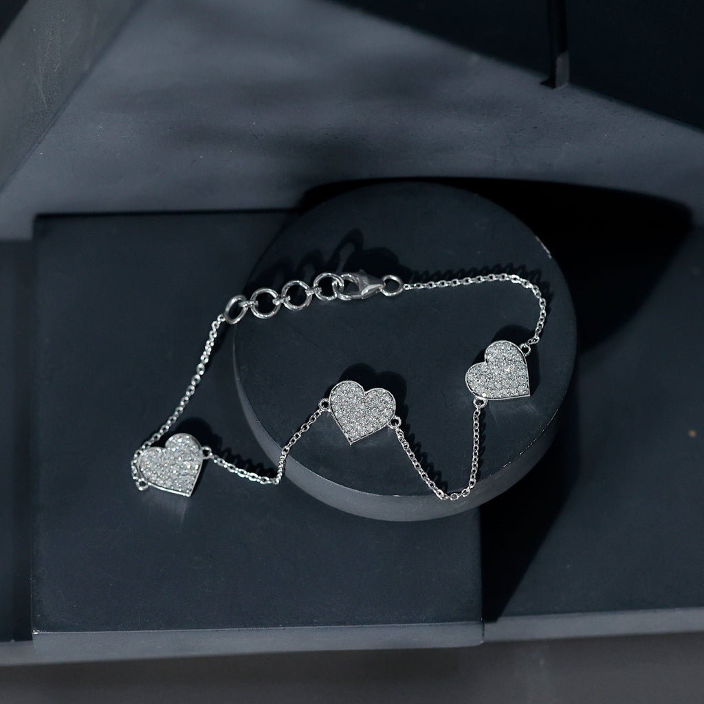 Lab Grown Diamond Bracelet – Pave Heart Motif Sparkling Jewelry for Women