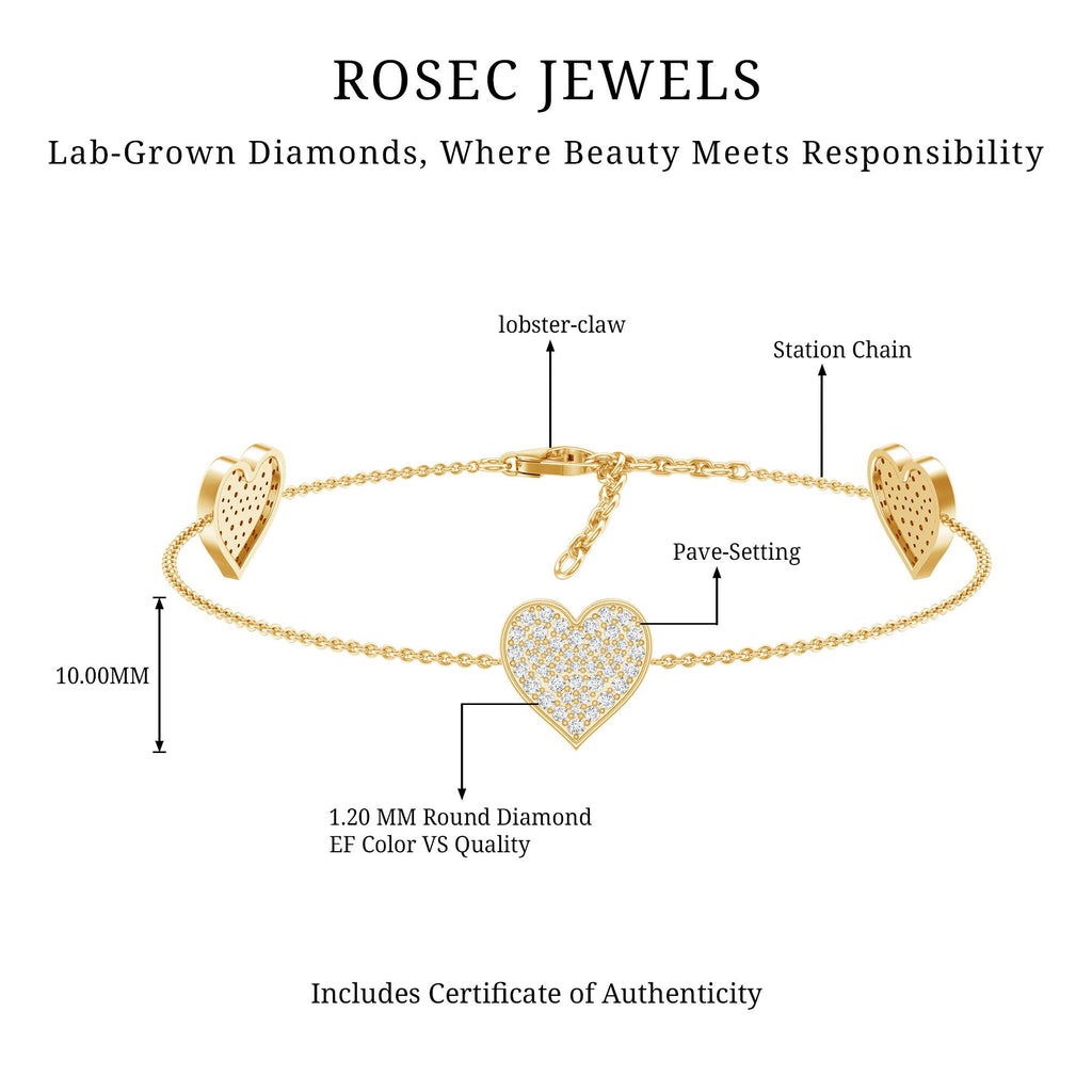 Lab Grown Diamond Bracelet – Pave Heart Motif Sparkling Jewelry for Women