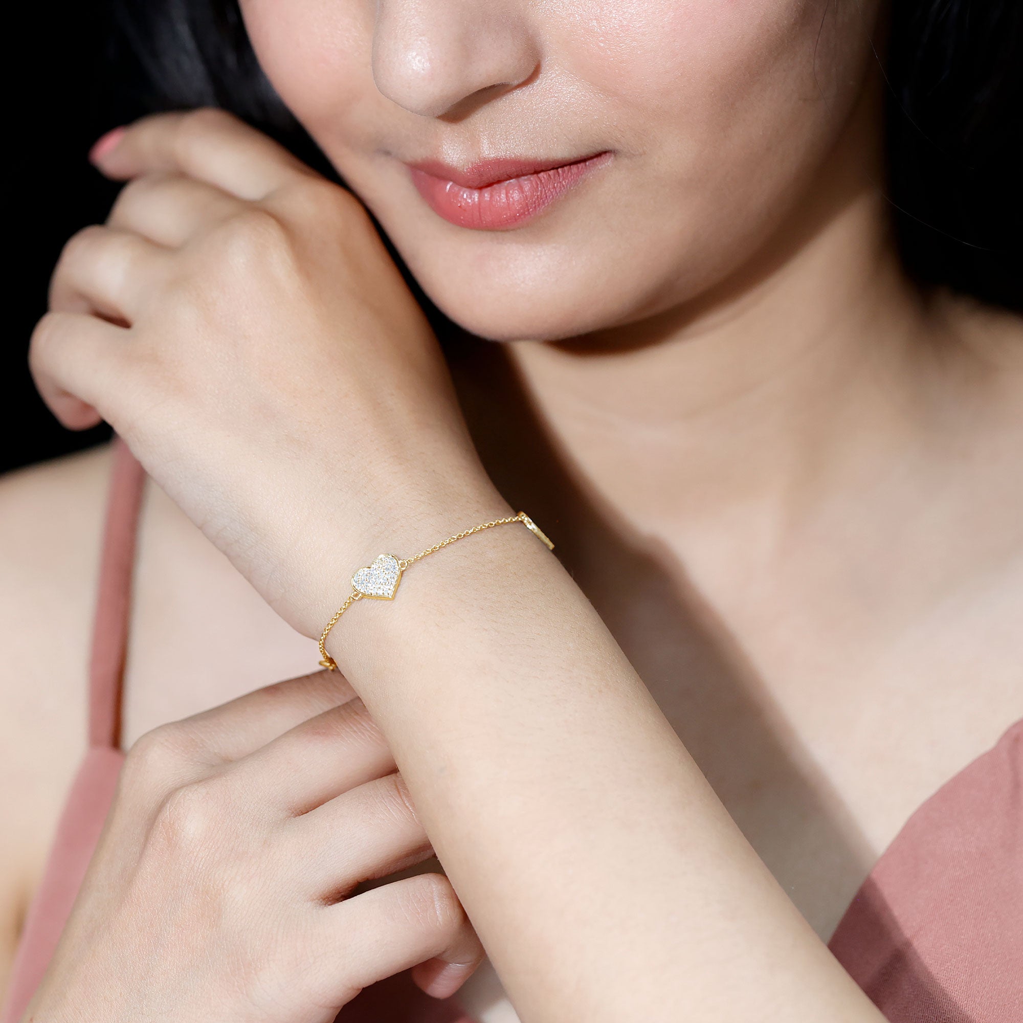 Lab Grown Diamond Bracelet – Pave Heart Motif Sparkling Jewelry for Women