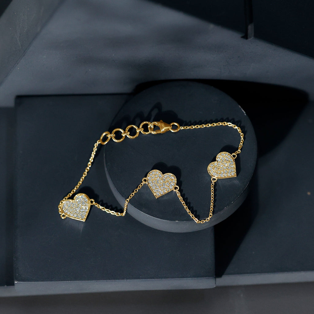 Lab Grown Diamond Bracelet – Pave Heart Motif Sparkling Jewelry for Women