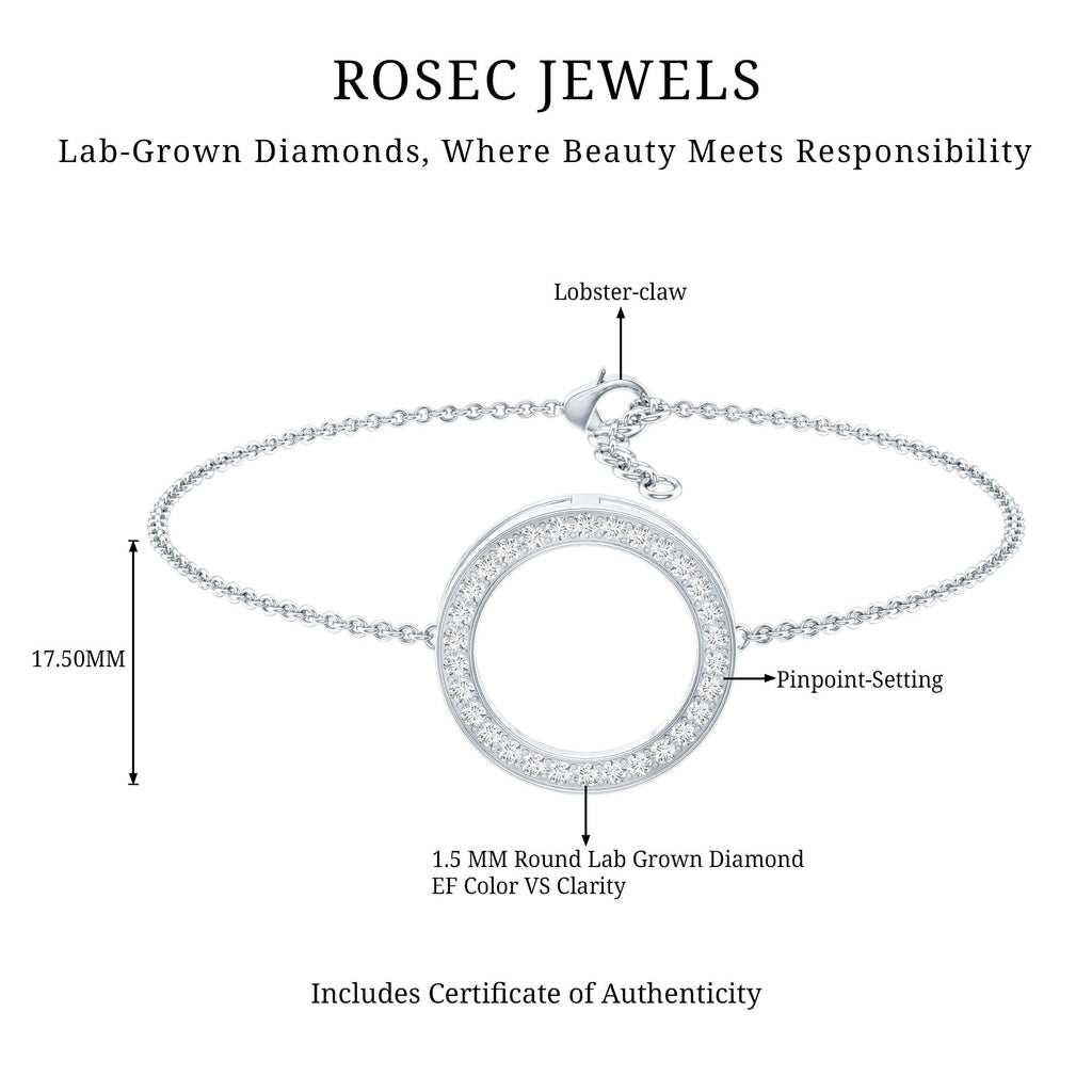 Lab Grown Diamond Bracelet – Open Circle Charm with Round Brilliant Diamonds