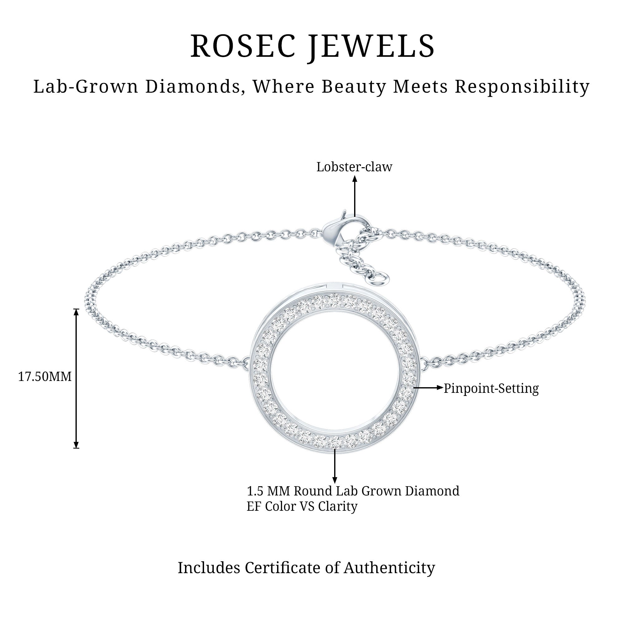 Lab Grown Diamond Bracelet – Open Circle Charm with Round Brilliant Diamonds