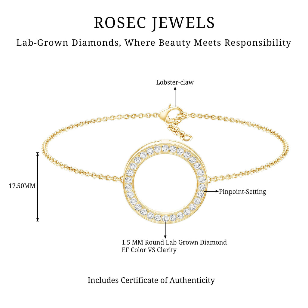 Lab Grown Diamond Bracelet – Open Circle Charm with Round Brilliant Diamonds