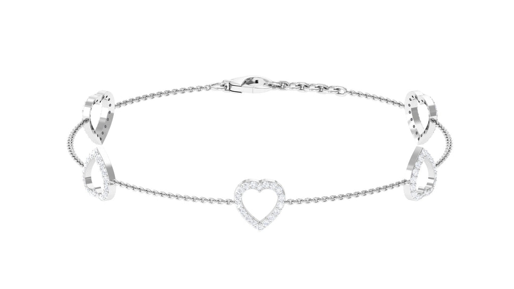 Diamond Heart Bracelet - Certified Prong Setting Chain With Round Brilliant Diamonds