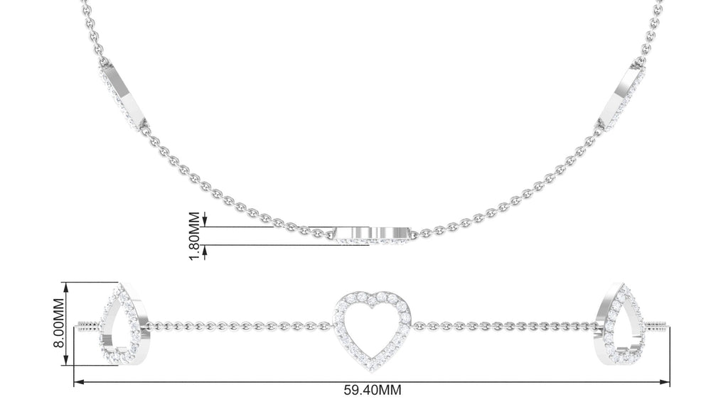 Diamond Heart Bracelet - Certified Prong Setting Chain With Round Brilliant Diamonds