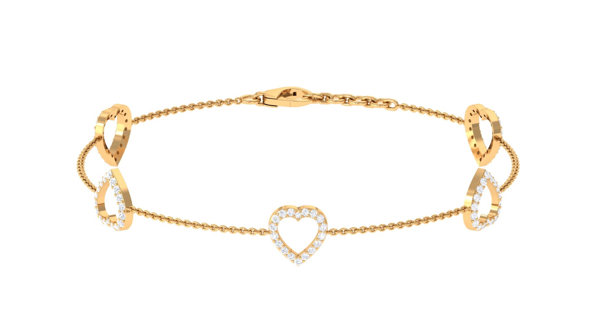 Diamond Heart Bracelet - Certified Prong Setting Chain With Round Brilliant Diamonds