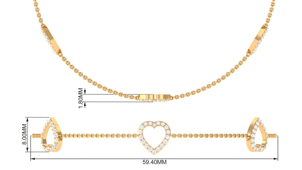 Diamond Heart Bracelet - Certified Prong Setting Chain With Round Brilliant Diamonds