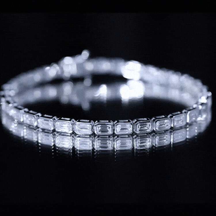 Emerald Cut Diamond Bracelet - Lab Grown 9.6 Carat Bezel Set Tennis Jewelry