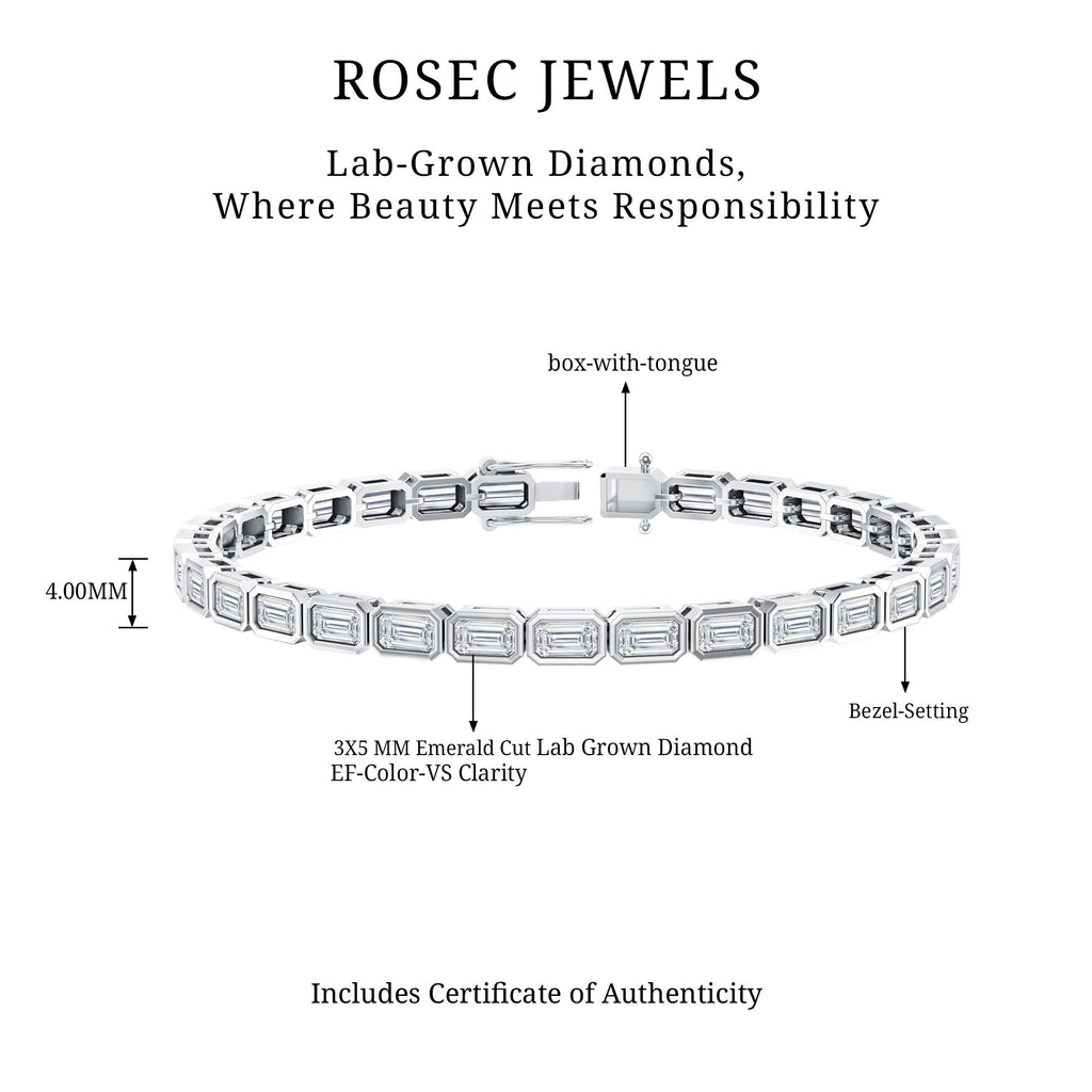 Emerald Cut Diamond Bracelet - Lab Grown 9.6 Carat Bezel Set Tennis Jewelry