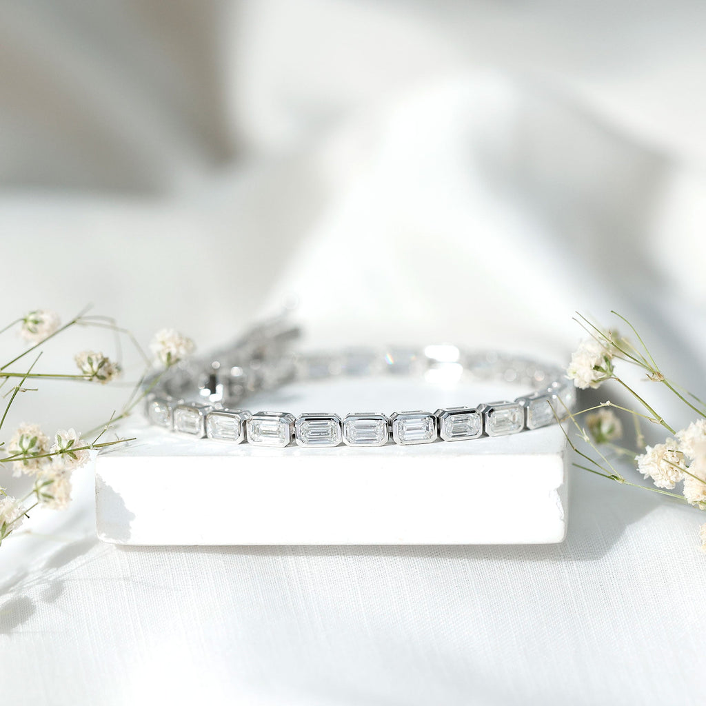Emerald Cut Diamond Bracelet - Lab Grown 9.6 Carat Bezel Set Tennis Jewelry