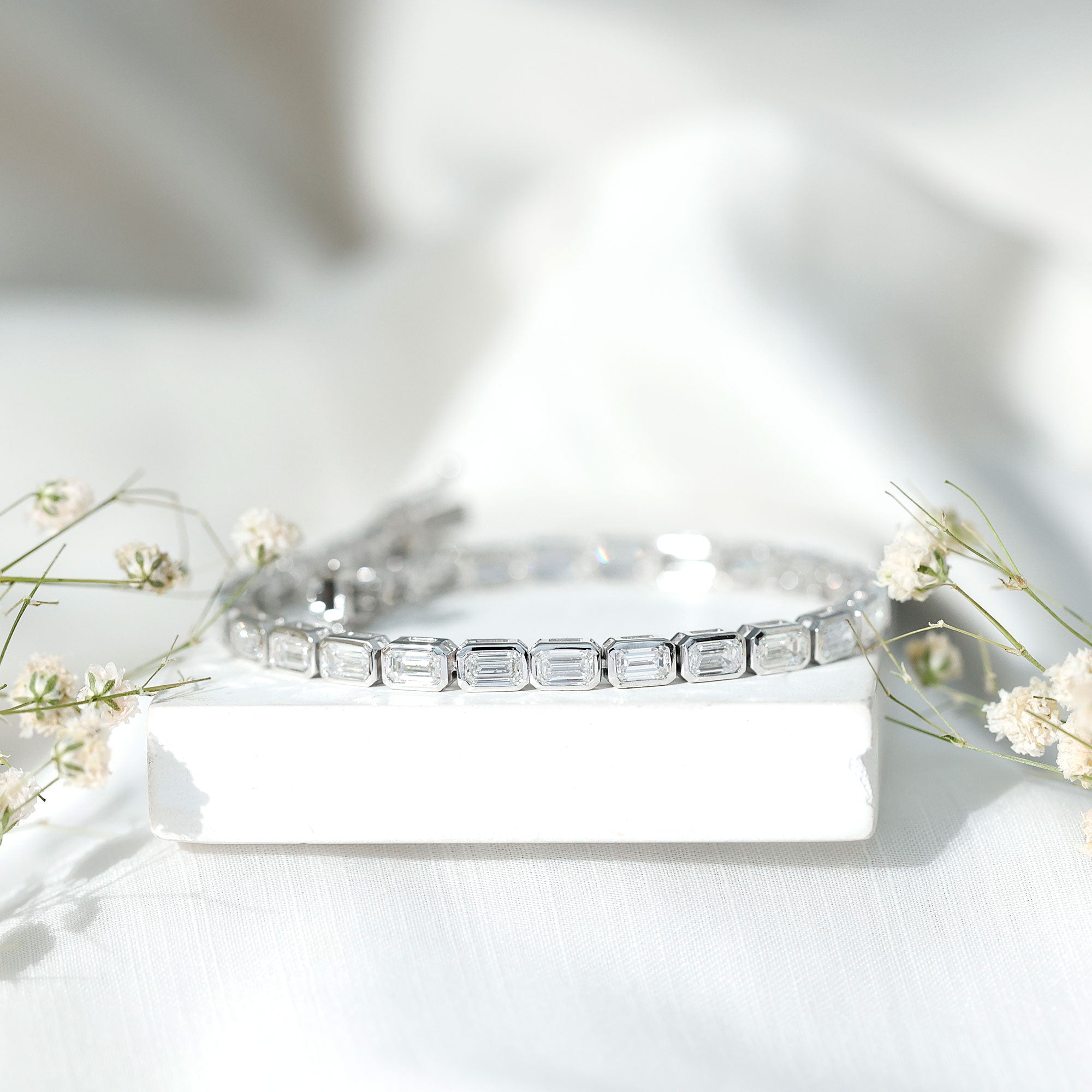 Emerald Cut Diamond Bracelet - Lab Grown 9.6 Carat Bezel Set Tennis Jewelry