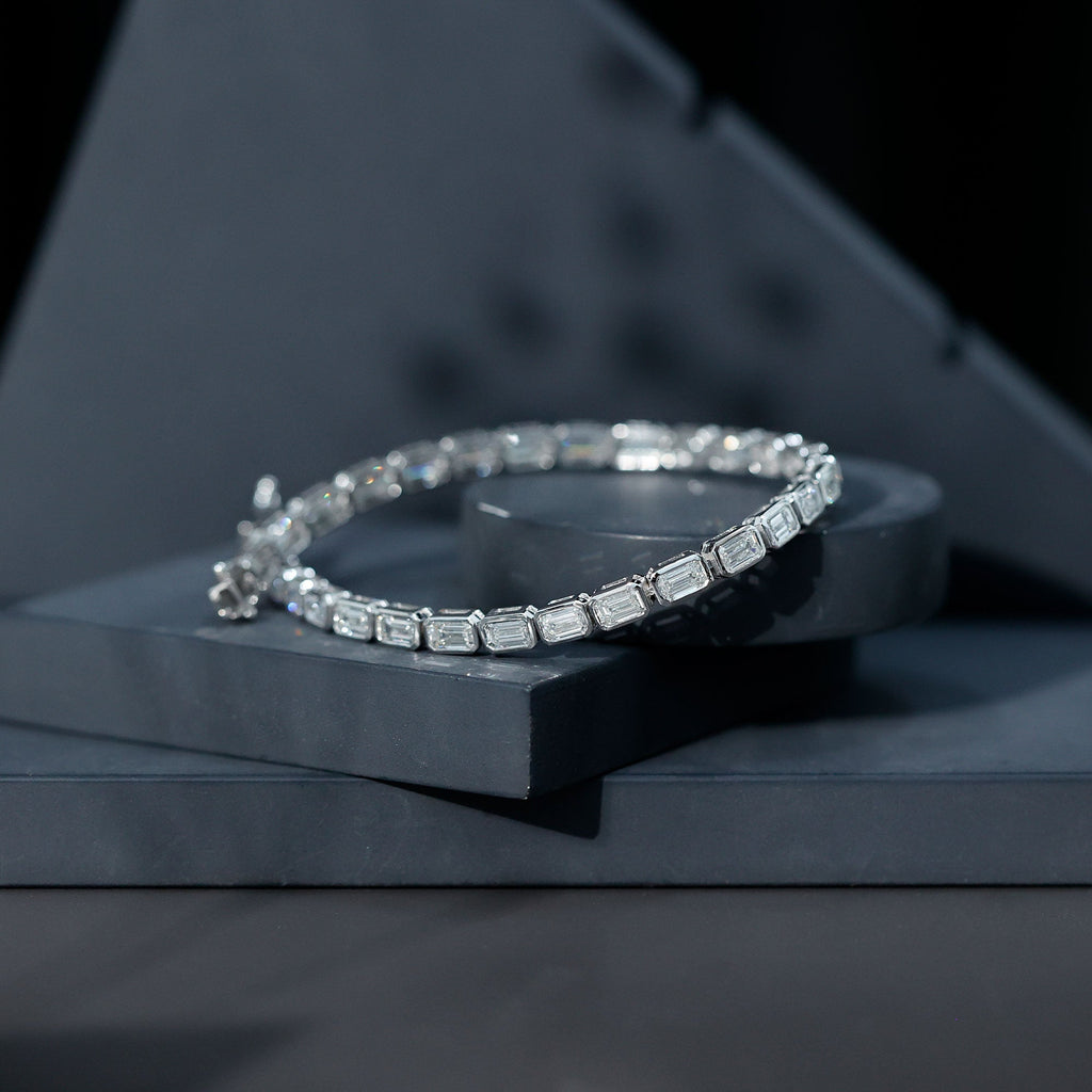 Emerald Cut Diamond Bracelet - Lab Grown 9.6 Carat Bezel Set Tennis Jewelry