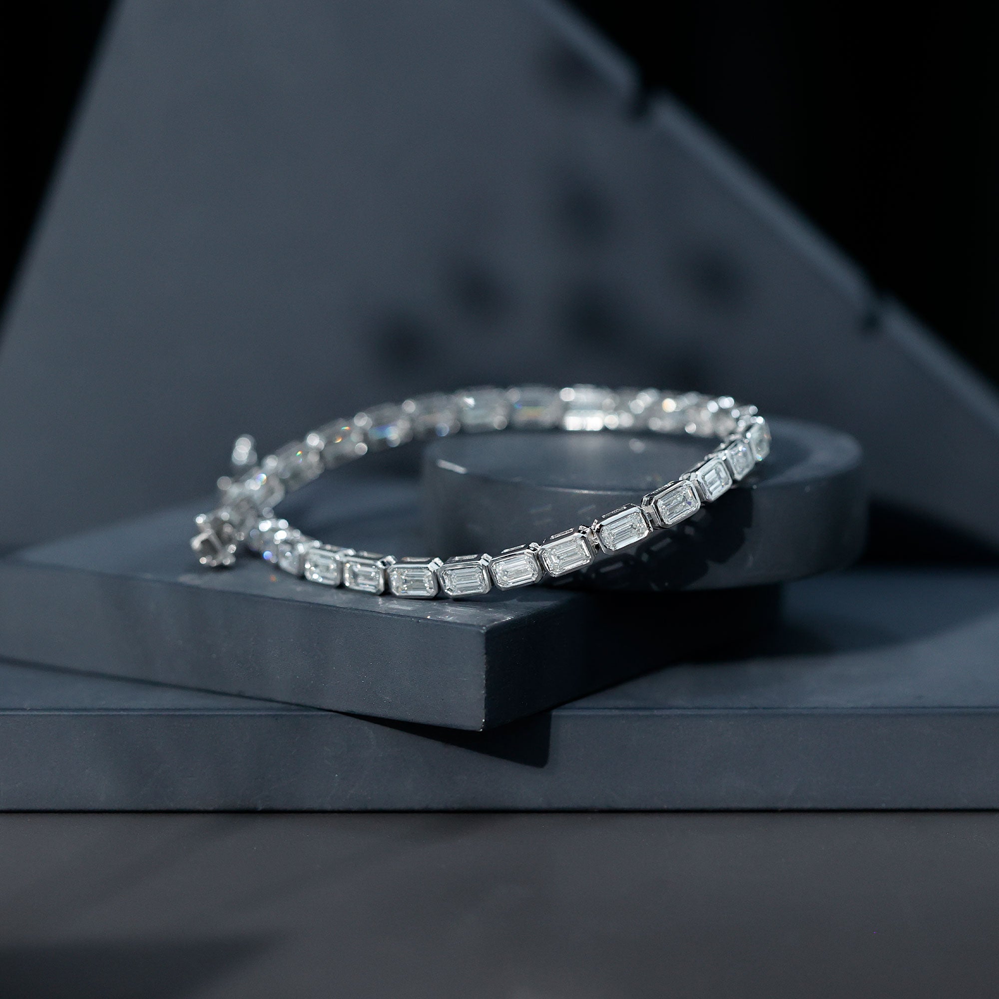 Emerald Cut Diamond Bracelet - Lab Grown 9.6 Carat Bezel Set Tennis Jewelry