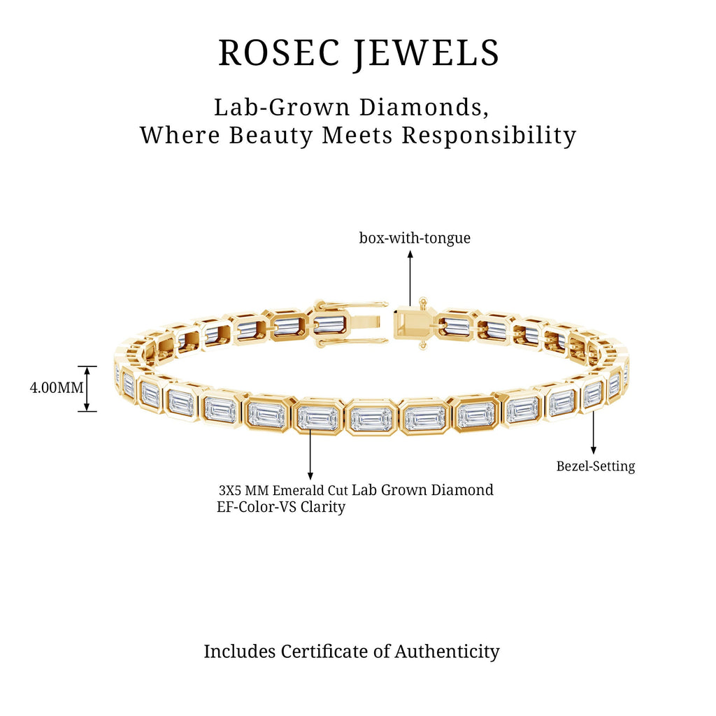 Emerald Cut Diamond Bracelet - Lab Grown 9.6 Carat Bezel Set Tennis Jewelry