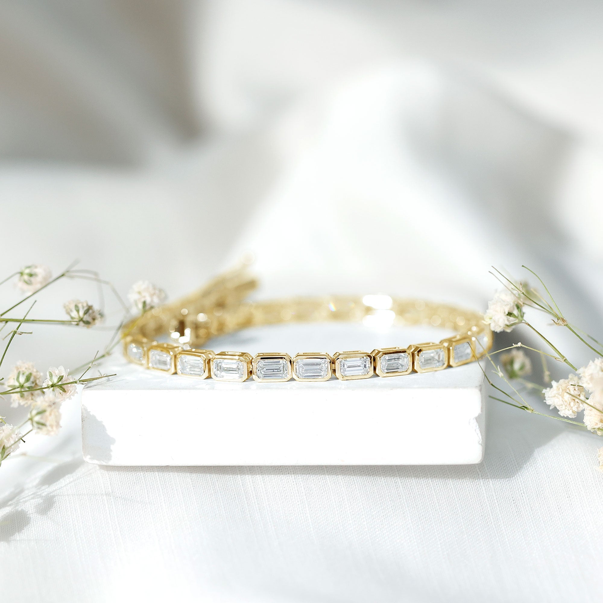 Emerald Cut Diamond Bracelet - Lab Grown 9.6 Carat Bezel Set Tennis Jewelry