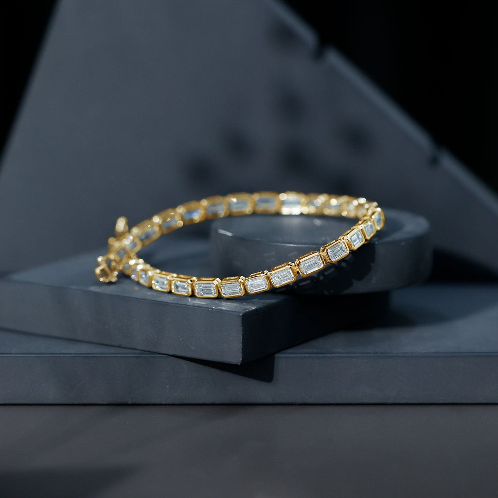 Emerald Cut Diamond Bracelet - Lab Grown 9.6 Carat Bezel Set Tennis Jewelry