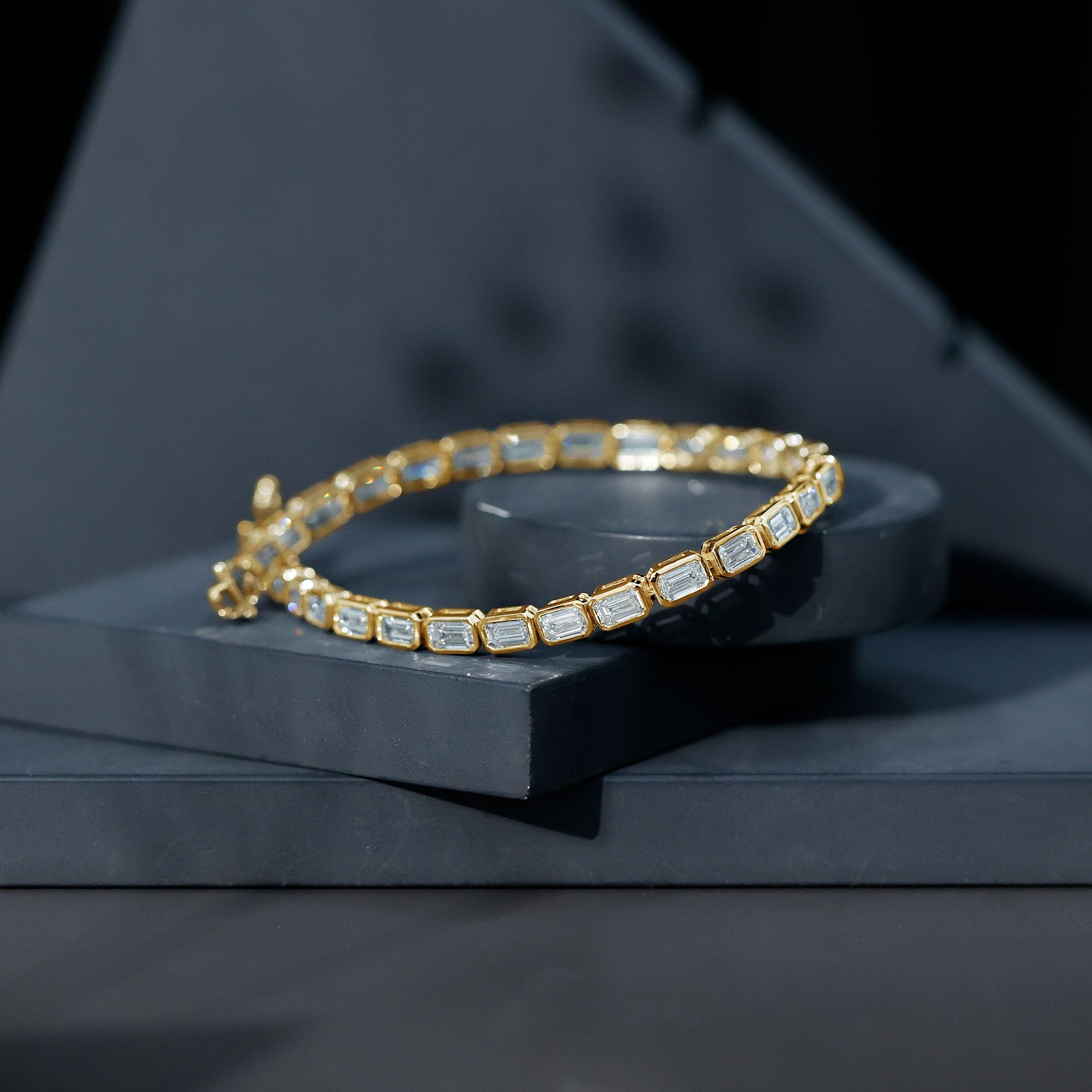 Emerald Cut Diamond Bracelet - Lab Grown 9.6 Carat Bezel Set Tennis Jewelry