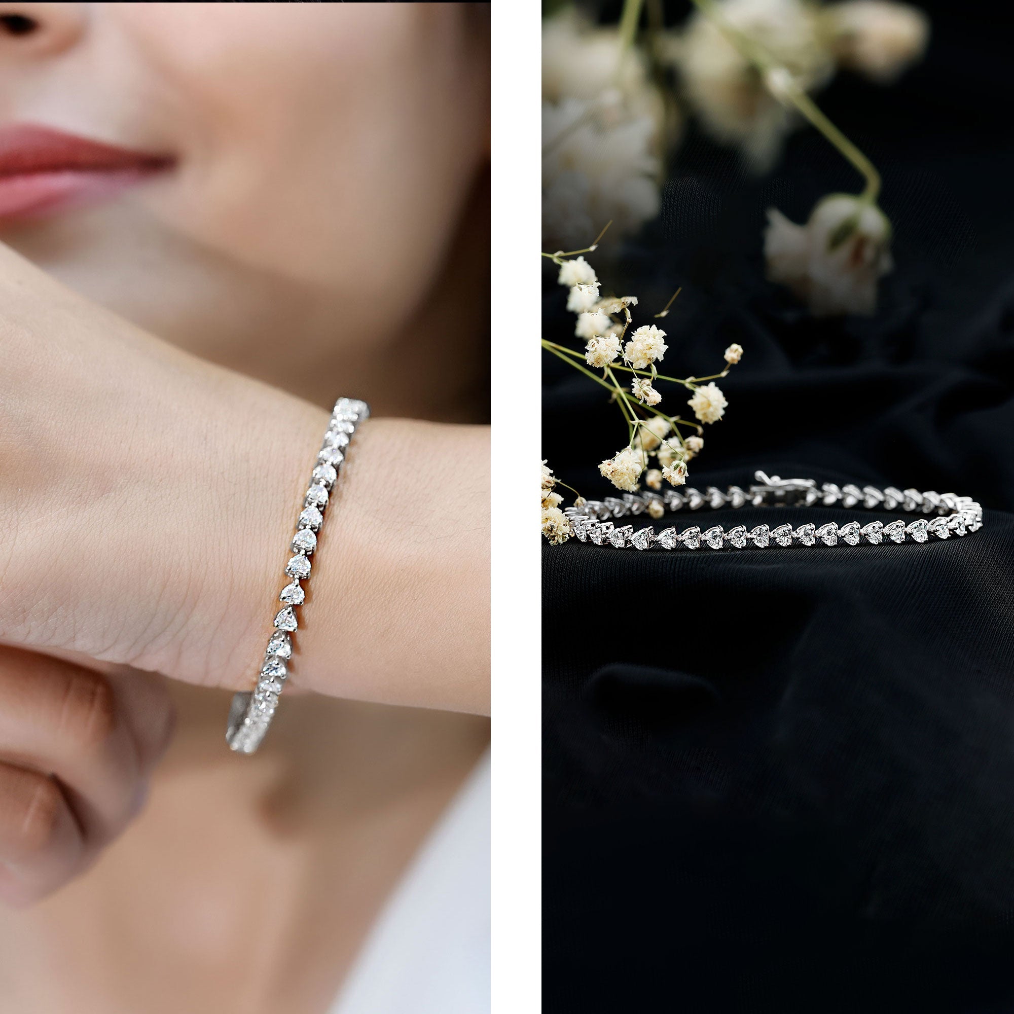 Lab Grown Diamond Bracelet – Heart Tennis Bracelet with 3 Prong Setting | Rosec Jewels