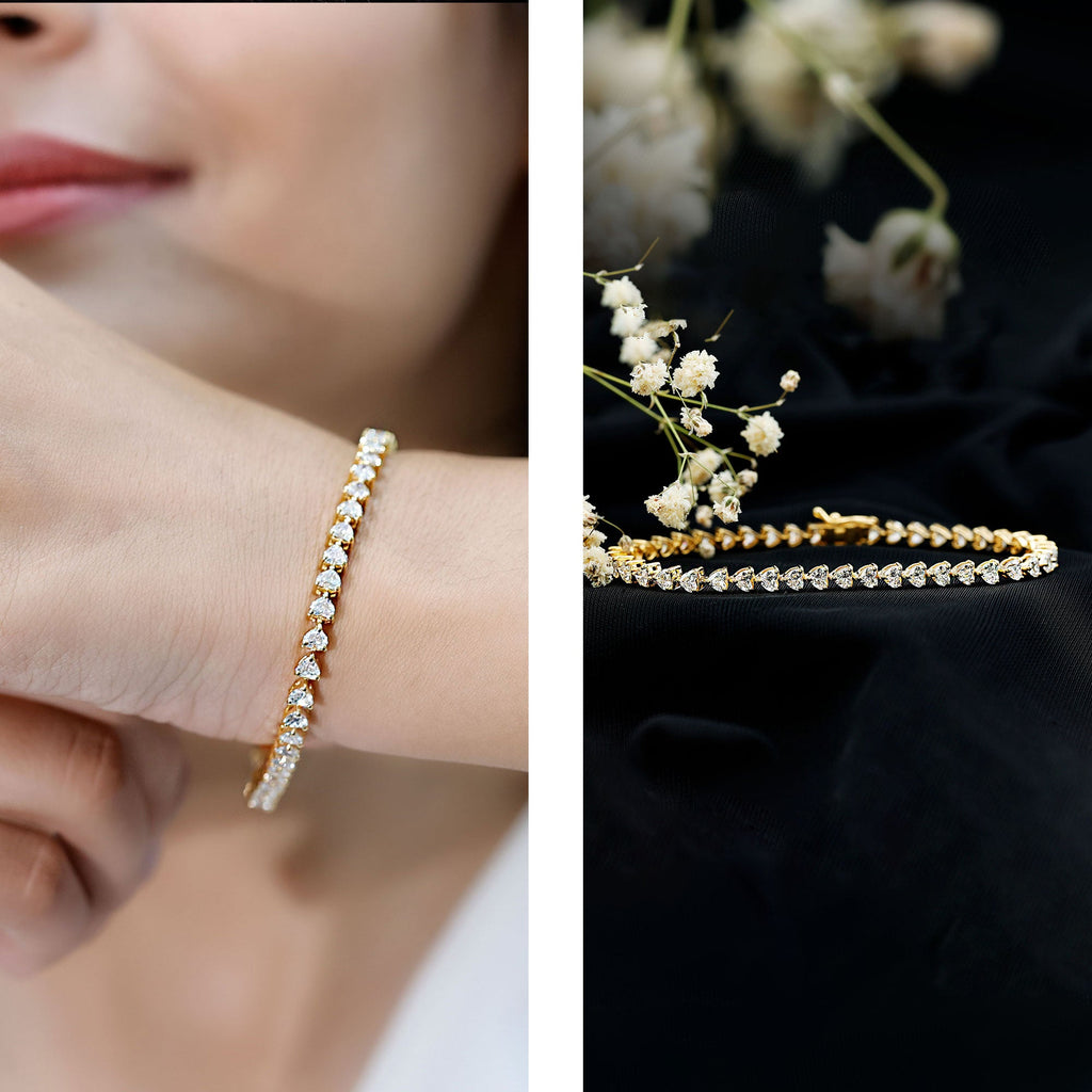 Lab Grown Diamond Bracelet – Heart Tennis Bracelet with 3 Prong Setting | Rosec Jewels