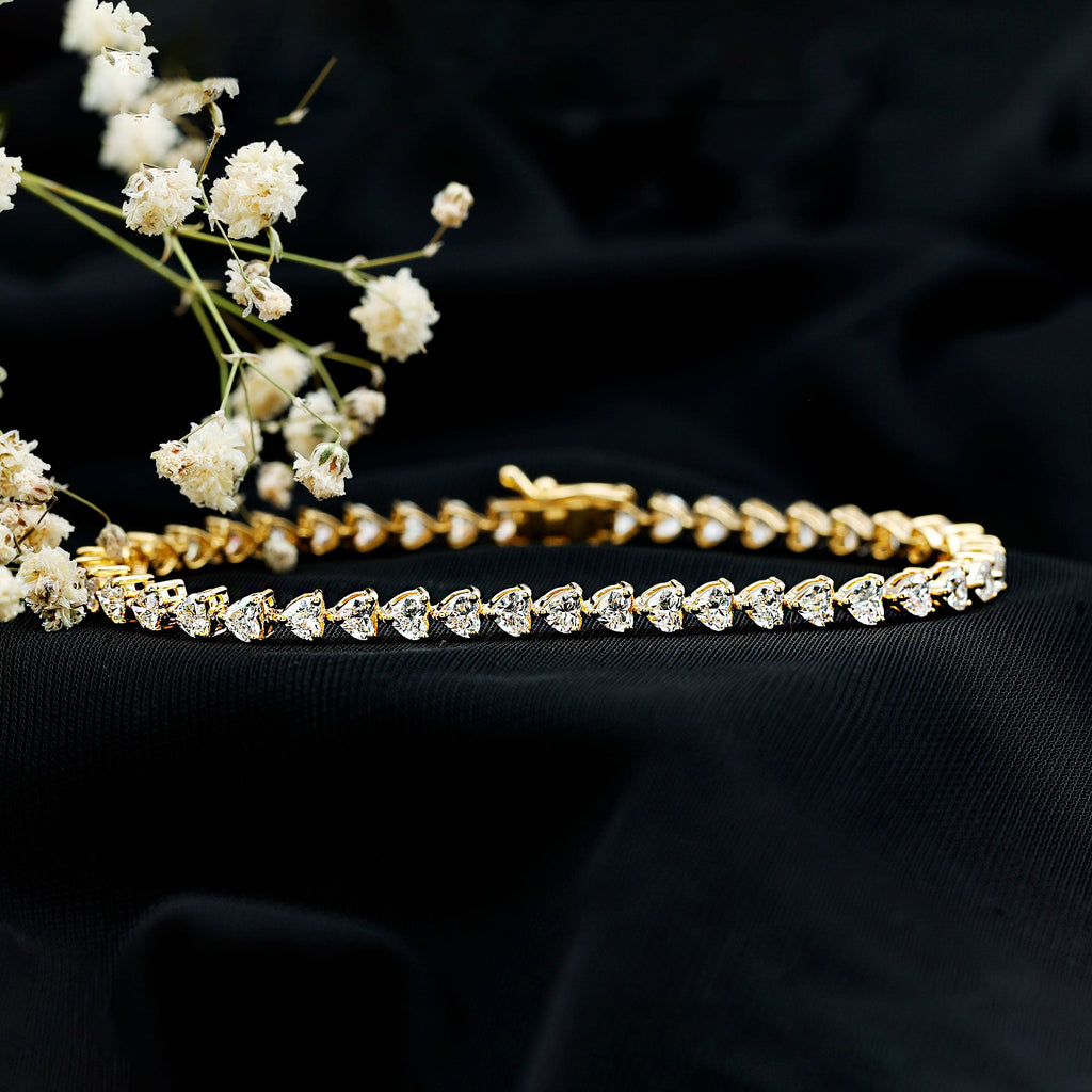 Lab Grown Diamond Bracelet – Heart Tennis Bracelet with 3 Prong Setting | Rosec Jewels