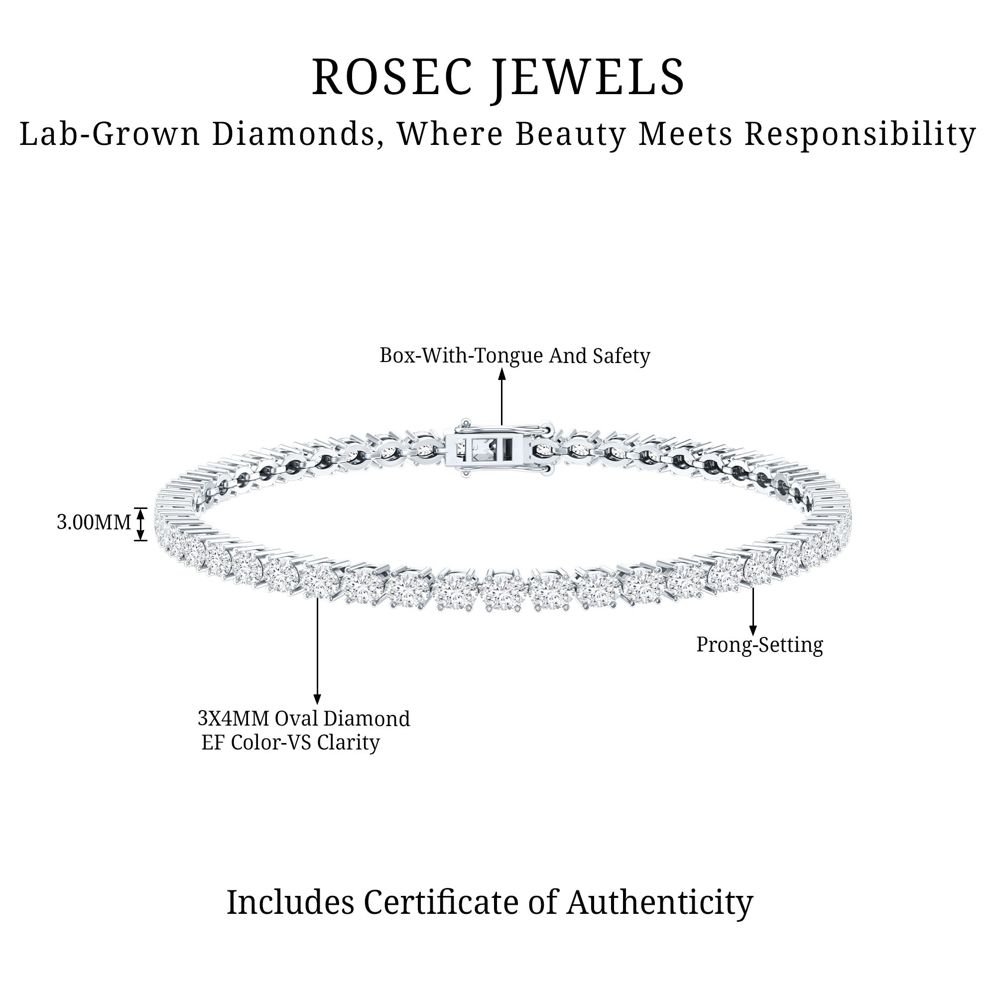 Lab Grown Diamond Bracelet – Oval Shape Tennis Bracelet With Prong Setting Jewelry