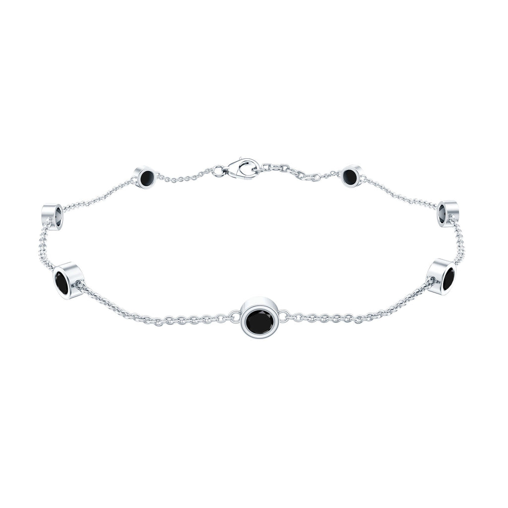 Black Onyx Bracelet - Bezel Set Seven Stone Station Chain, Elegant Wrist Jewelry