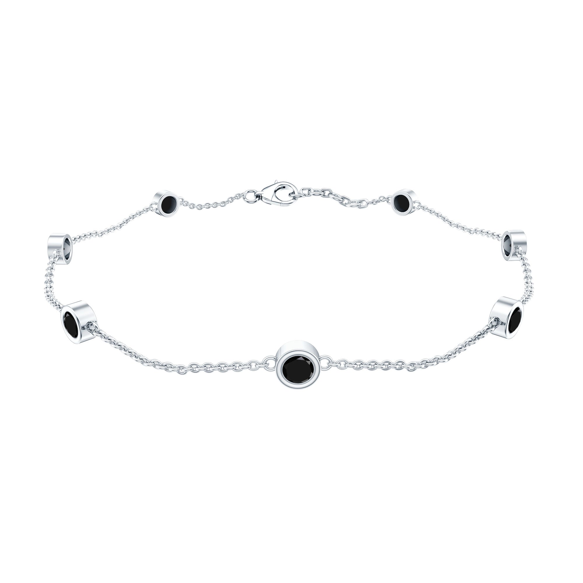 Black Onyx Bracelet - Bezel Set Seven Stone Station Chain, Elegant Wrist Jewelry