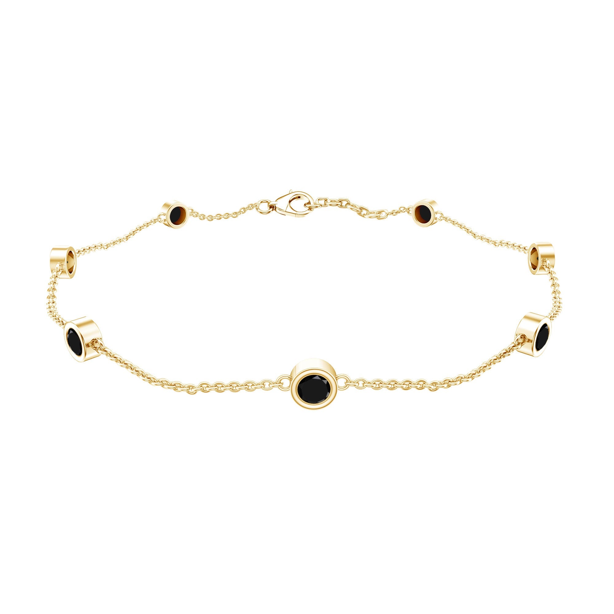 Black Onyx Bracelet - Bezel Set Seven Stone Station Chain, Elegant Wrist Jewelry