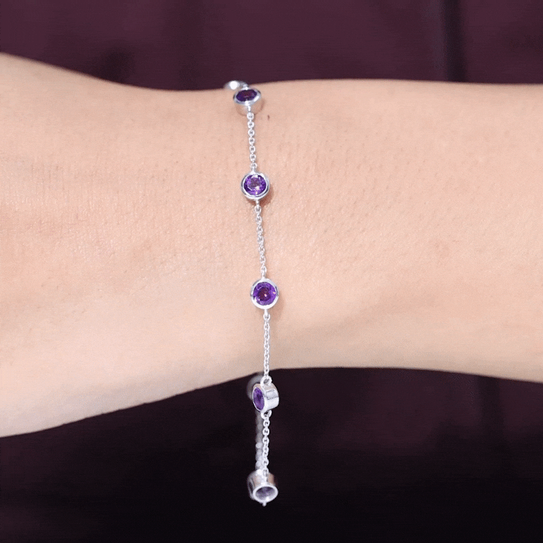 Amethyst Station Chain Bracelet – Bezel Set Purple Gemstone Jewelry for Women