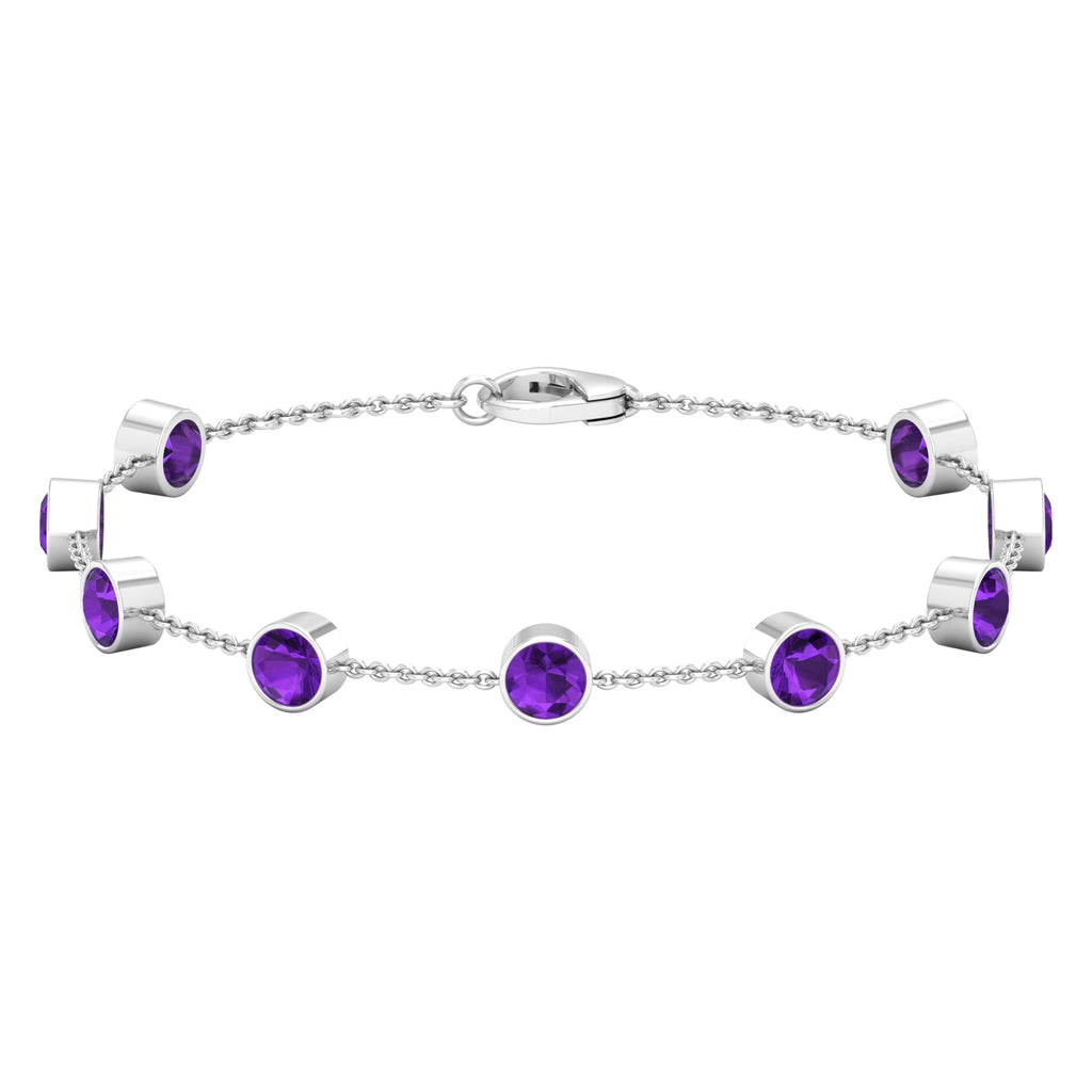 Amethyst Station Chain Bracelet – Bezel Set Purple Gemstone Jewelry for Women