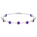 Amethyst Station Chain Bracelet – Bezel Set Purple Gemstone Jewelry for Women