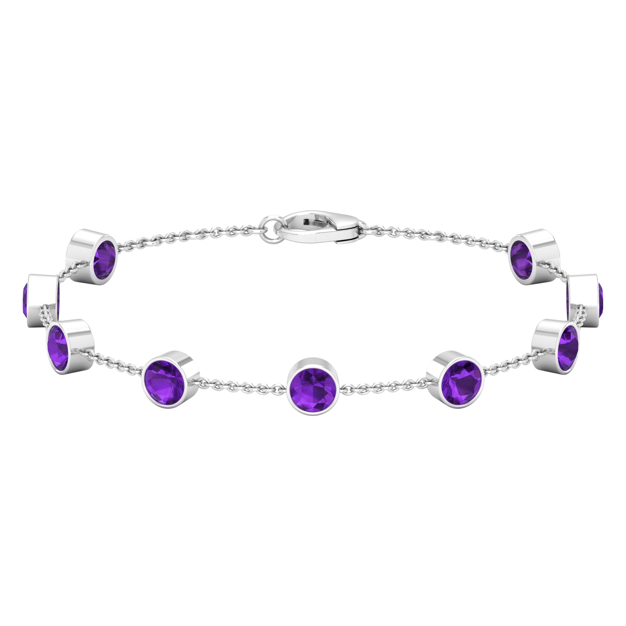 Amethyst Station Chain Bracelet – Bezel Set Purple Gemstone Jewelry for Women