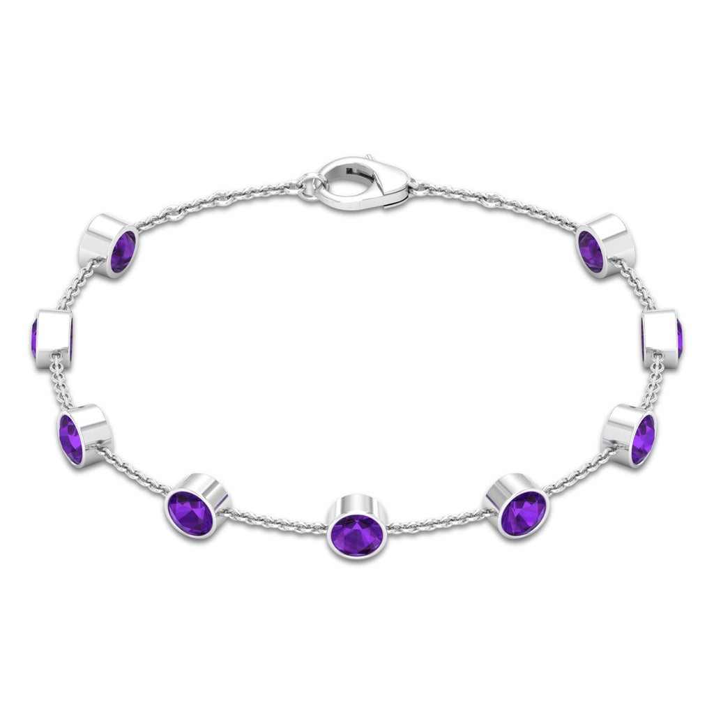 Amethyst Station Chain Bracelet – Bezel Set Purple Gemstone Jewelry for Women