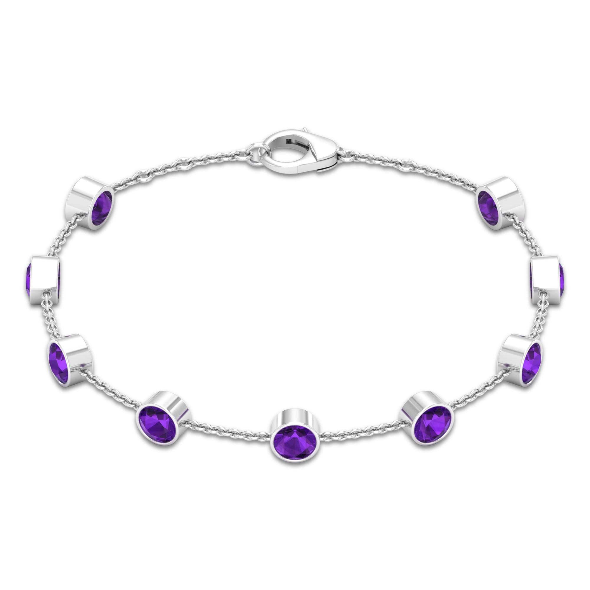 Amethyst Station Chain Bracelet – Bezel Set Purple Gemstone Jewelry for Women