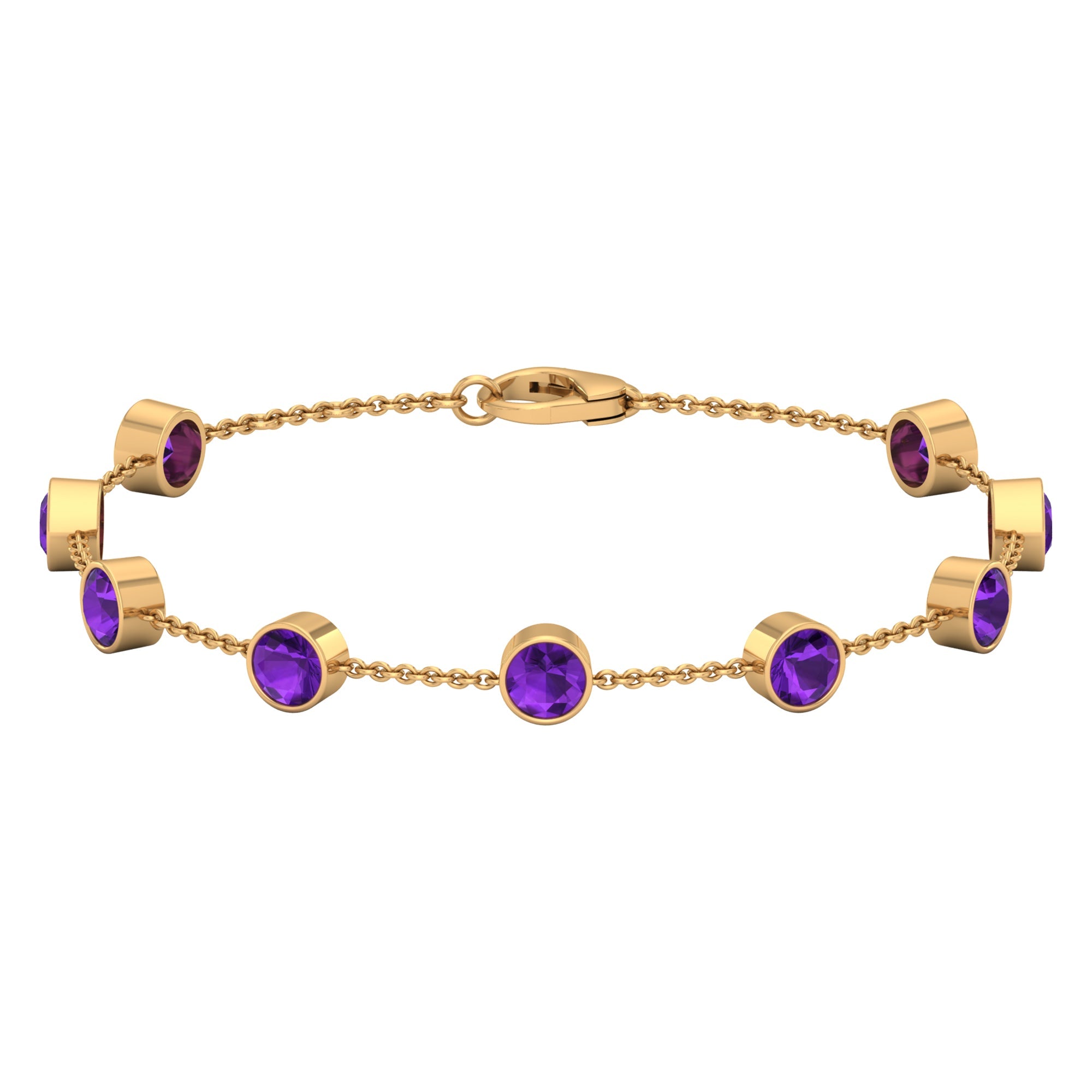 Amethyst Station Chain Bracelet – Bezel Set Purple Gemstone Jewelry for Women