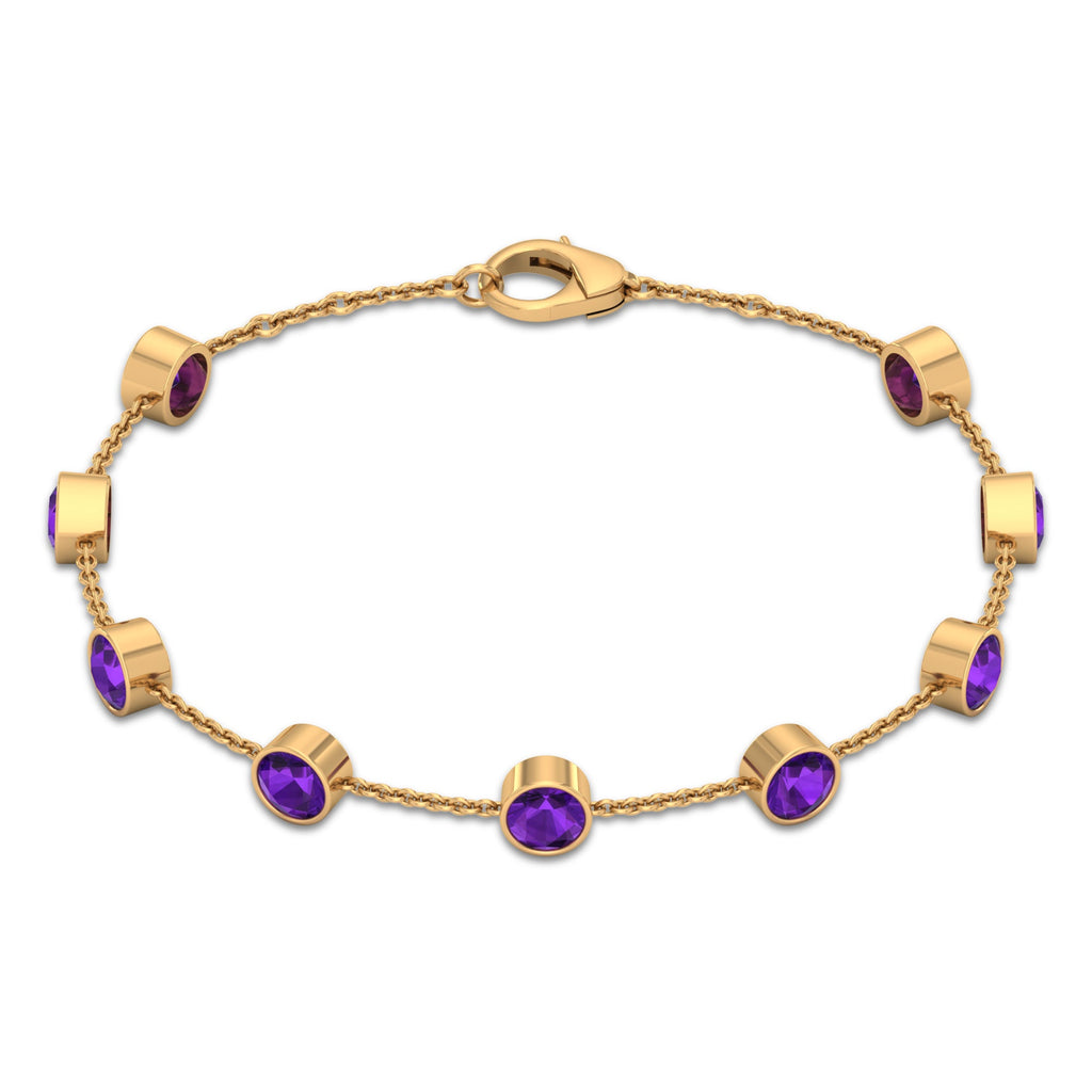 Amethyst Station Chain Bracelet – Bezel Set Purple Gemstone Jewelry for Women